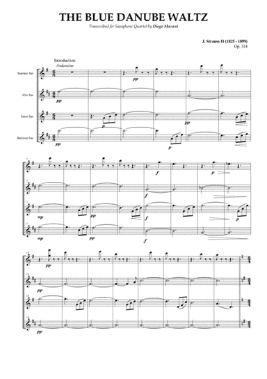The Blue Danube Waltz for Saxophone Quartet (SATB) (arr. Diego Marani)