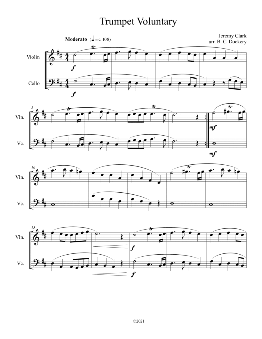 Trumpet Voluntary (Violin and Cello Duet) (arr. B. C. Dockery)