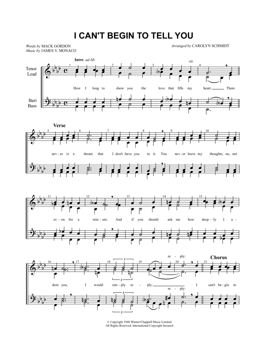 I Can't Begin To Tell You (arr. Carolyn Schmidt)