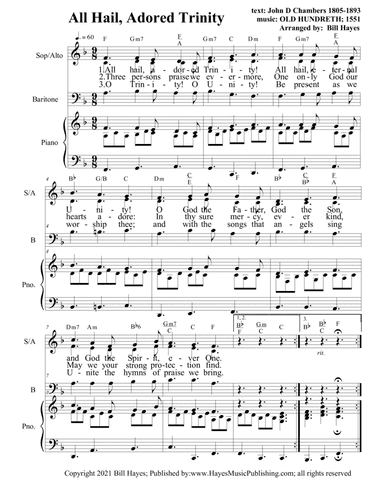 All Hail Adored Trinity - SAB chorus with piano accompaniment in 9/8 (arr. William H Hayes)
