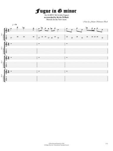 Fugue in G Minor: BWV 578 "Little Fugue" (Arr. for Electric Guitar by Kevin M Buck) (arr. Kevin M Buck)