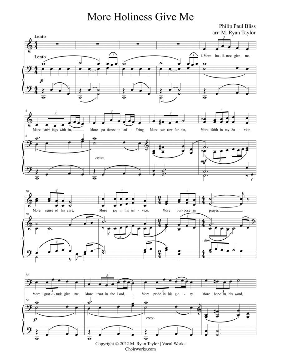 More Holiness Give Me for SATB Choir & Piano (arr. M. Ryan Taylor)