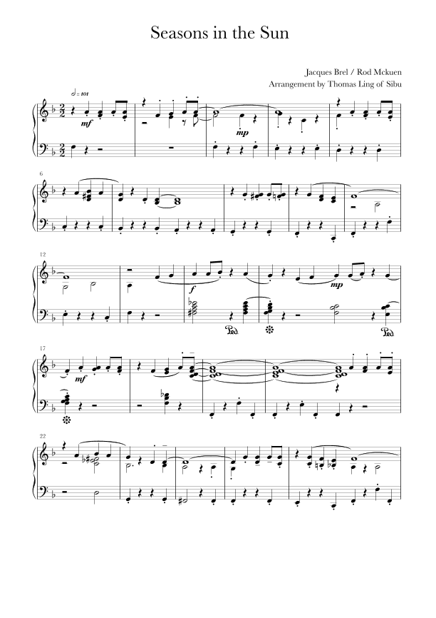 Seasons In The Sun (le Moribond) (arr. Thomas Ling Swee Chin)