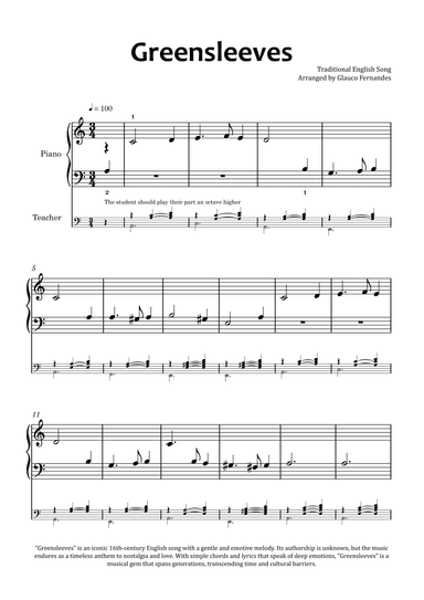 Greensleeves - Easy Piano (piano duet) (arr. Glauco Fernandes)