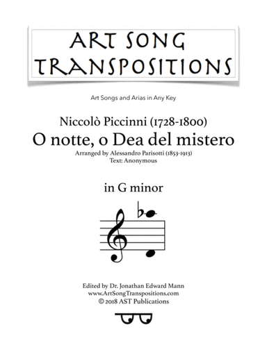 PICCINNI: O notte, O Dea del mistero (transposed to G minor) (arr. ArtSongTranspositions.com)