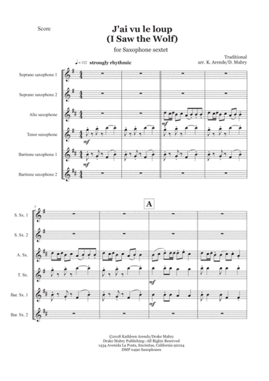 J'ai Vu Le Loup (saxophone ensemble) (arr. Kathleen Arends & Drake Mabry)