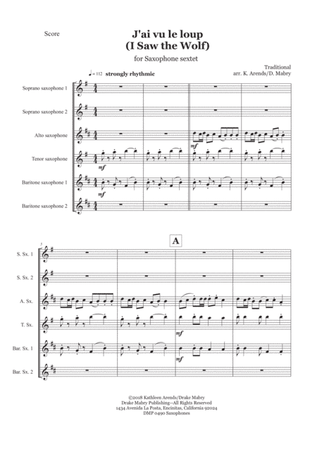 J'ai Vu Le Loup (saxophone ensemble) (arr. Kathleen Arends & Drake Mabry)