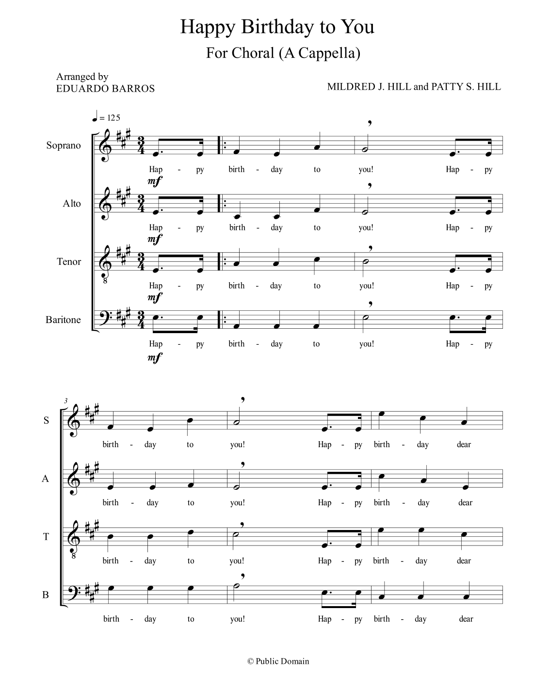Happy Birthday to You (Choral A Cappella) (arr. Eduardo Barros)