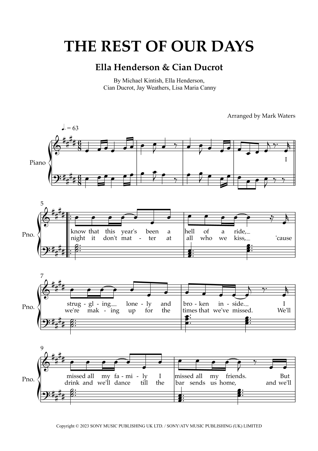 The Rest Of Our Days (arr. Mark Waters)