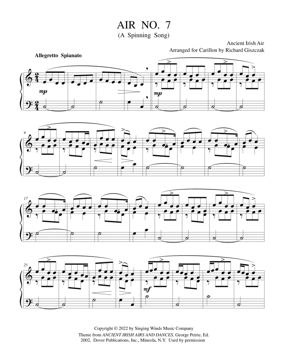 Air No. 7 - A Spinning Song (Ancient Irish Air) (arr. Richard Giszczak)