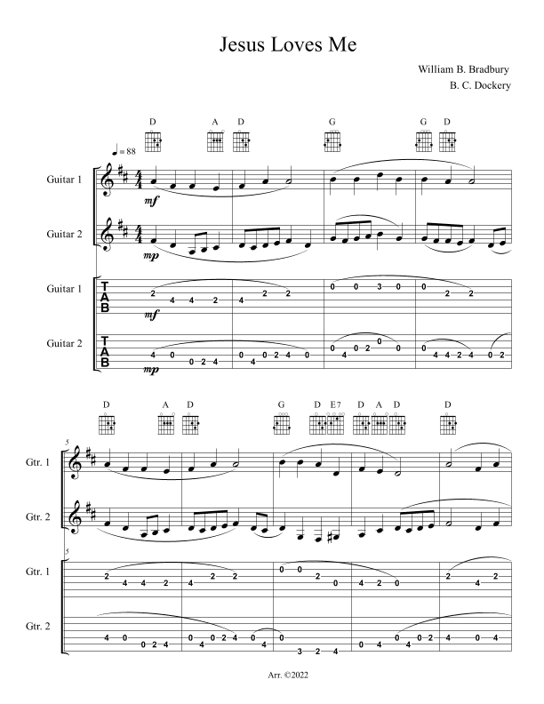Jesus Loves Me (Guitar Duet or Trio with TAB) (arr. B. C. Dockery)