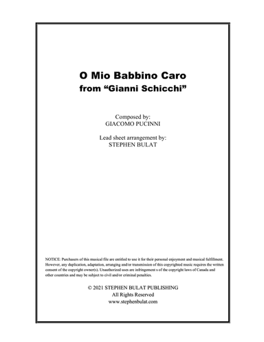 O Mio Babbino Caro (Pavarotti) - Lead sheet (key of C) (arr. Stephen Bulat)
