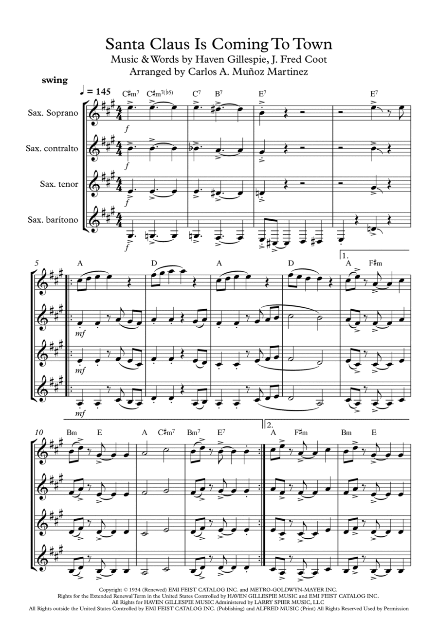 Santa Claus Is Comin' To Town (arr. Carlos Alberto Muñoz Martinez)