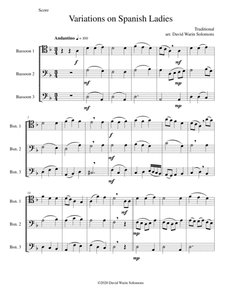 Variations on Spanish Ladies for 3 bassoons (arr. David Warin Solomons)
