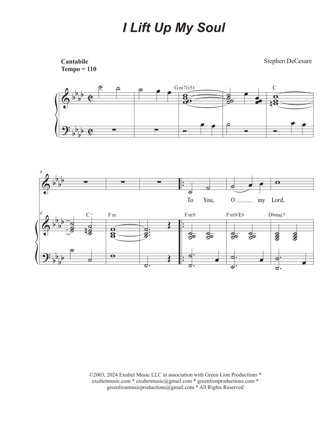 I Lift Up My Soul (Unison choir)