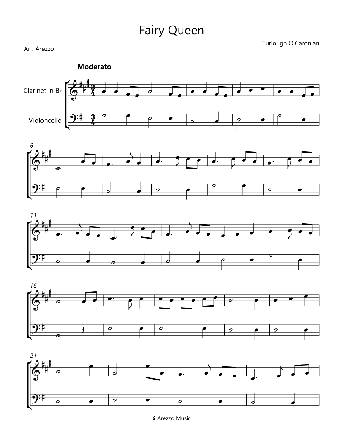 Fairy Queen - Clarinet and Cello Sheet Music (arr. Arezzo Music)