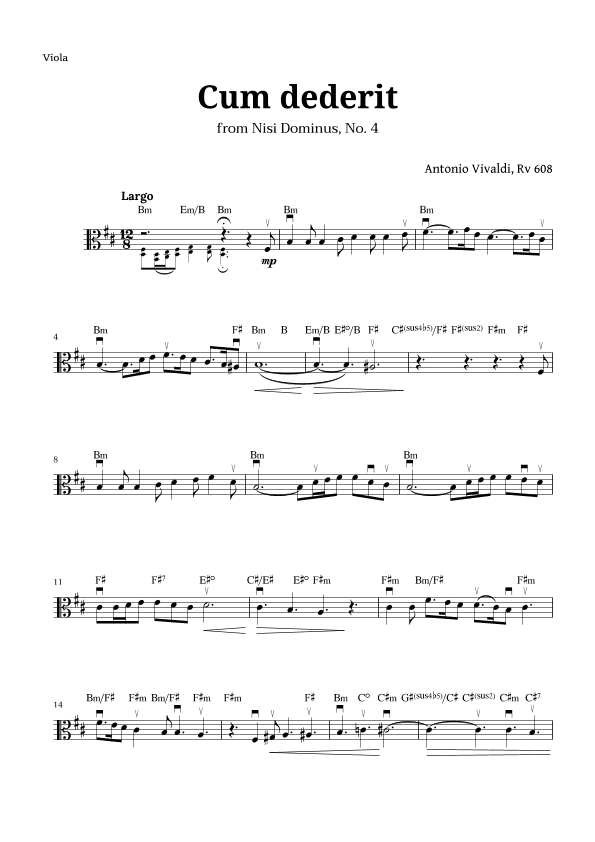 Cum dederit of Vivaldi for Viola and Chords (arr. Langanho)
