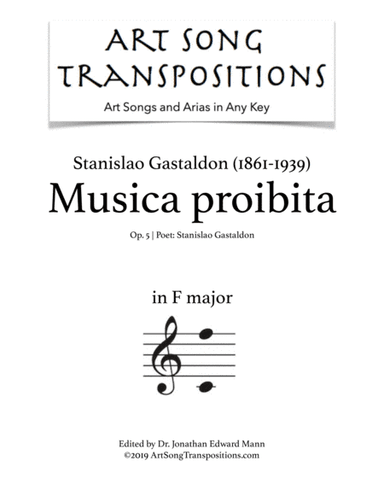 GASTALDON: Musica proibita, Op. 5 (transposed to F major) (arr. ArtSongTranspositions.com)