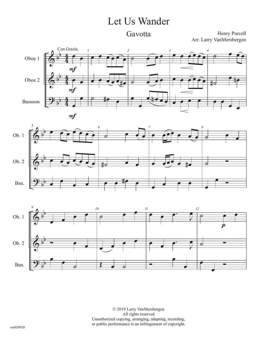 Let Us Wander: Gavotta for 2 oboes and bassoon.