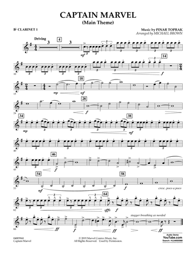 Captain Marvel (Main Theme) (arr. Michael Brown) - Bb Clarinet 1