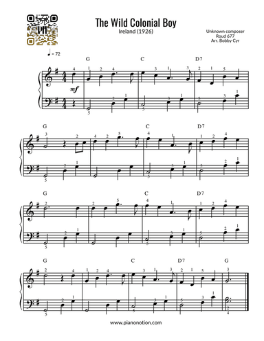 The Wild Colonial Boy (Easy Piano Solo)