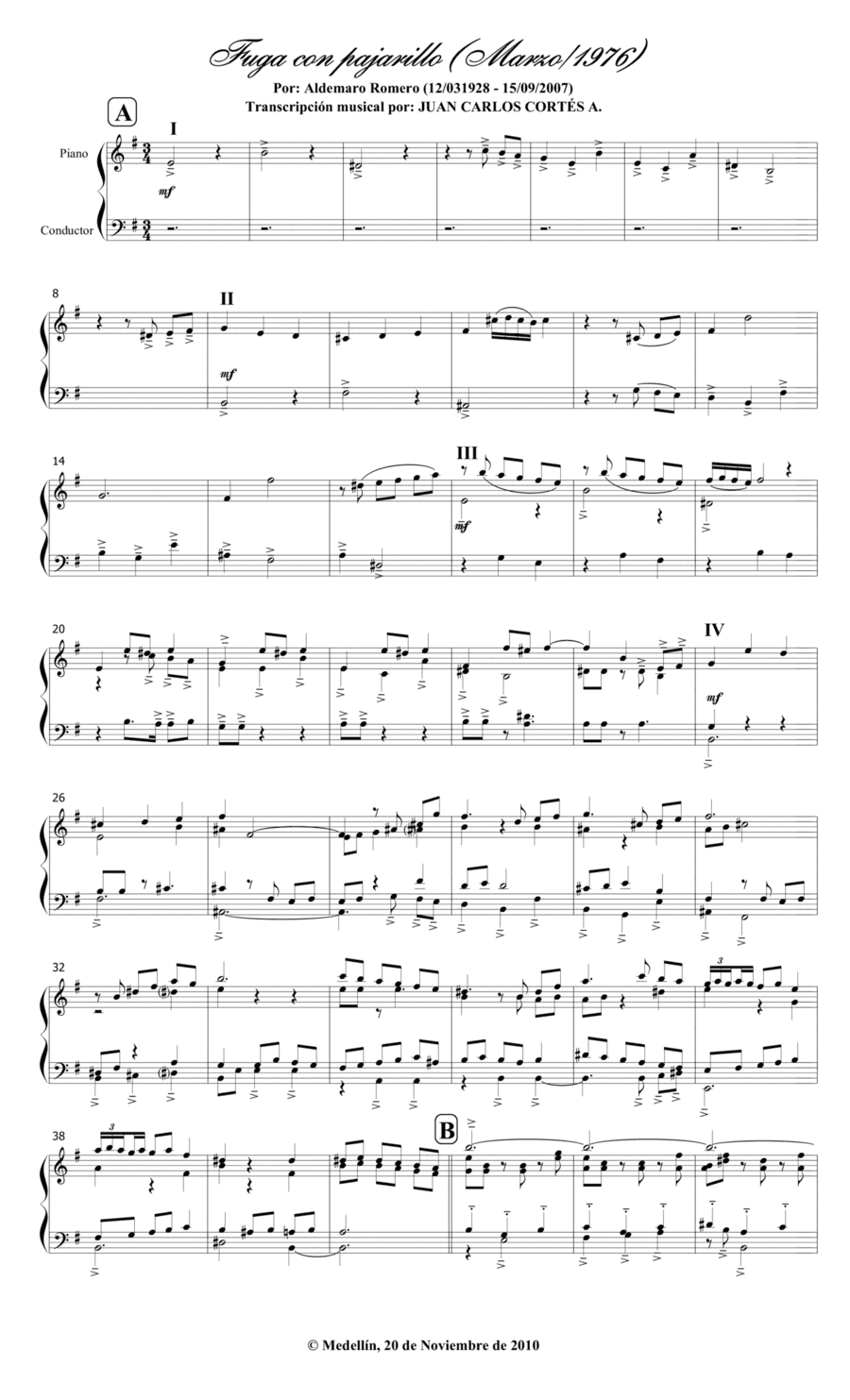 Fuga con pajarillo en Mi menor. Para Piano Solo por: Aldemaro Romero Zerpa