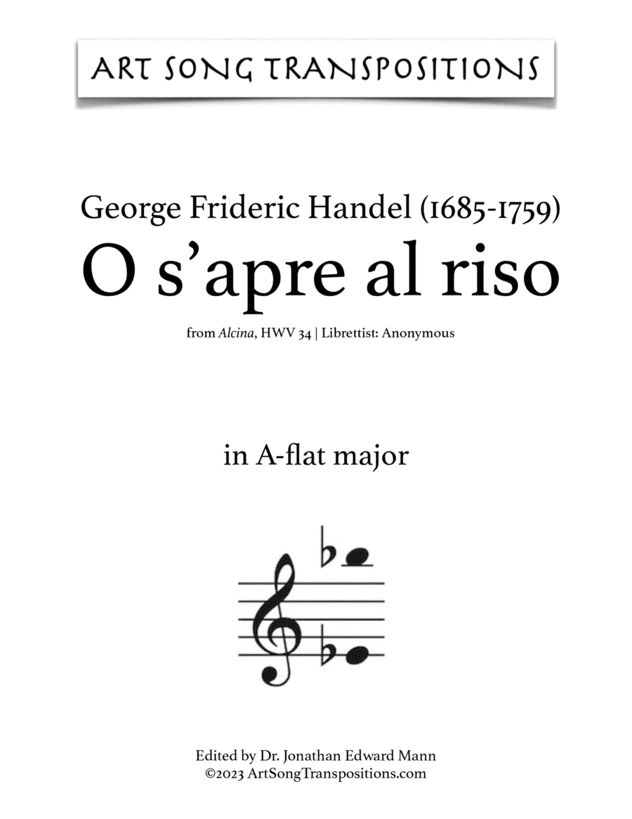 HANDEL: O s’apre al riso (transposed to A-flat major)
