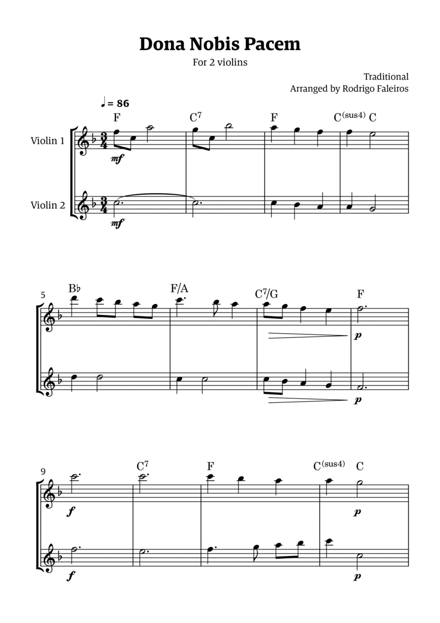 Dona Nobis Pacem - for 2 violins (with chords)