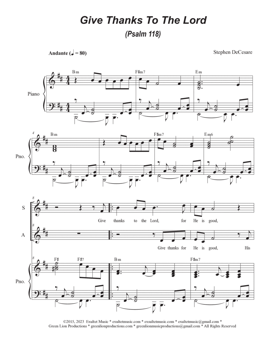 Psalms for the Easter Season (Year B) (Duets for Soprano and Alto solo)