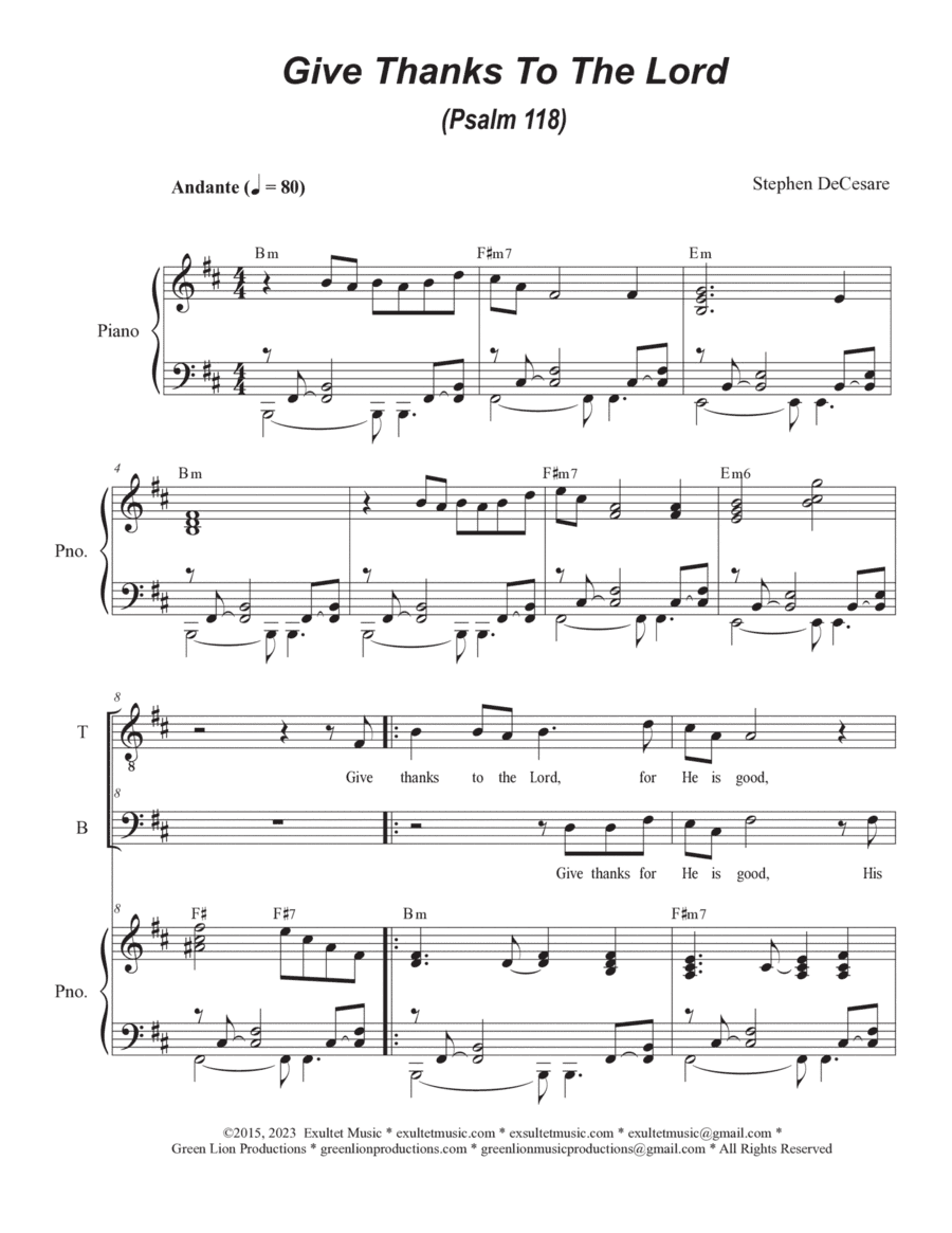 Psalms for the Easter Season (Year B) (Duets for Tenor and Bass solo)