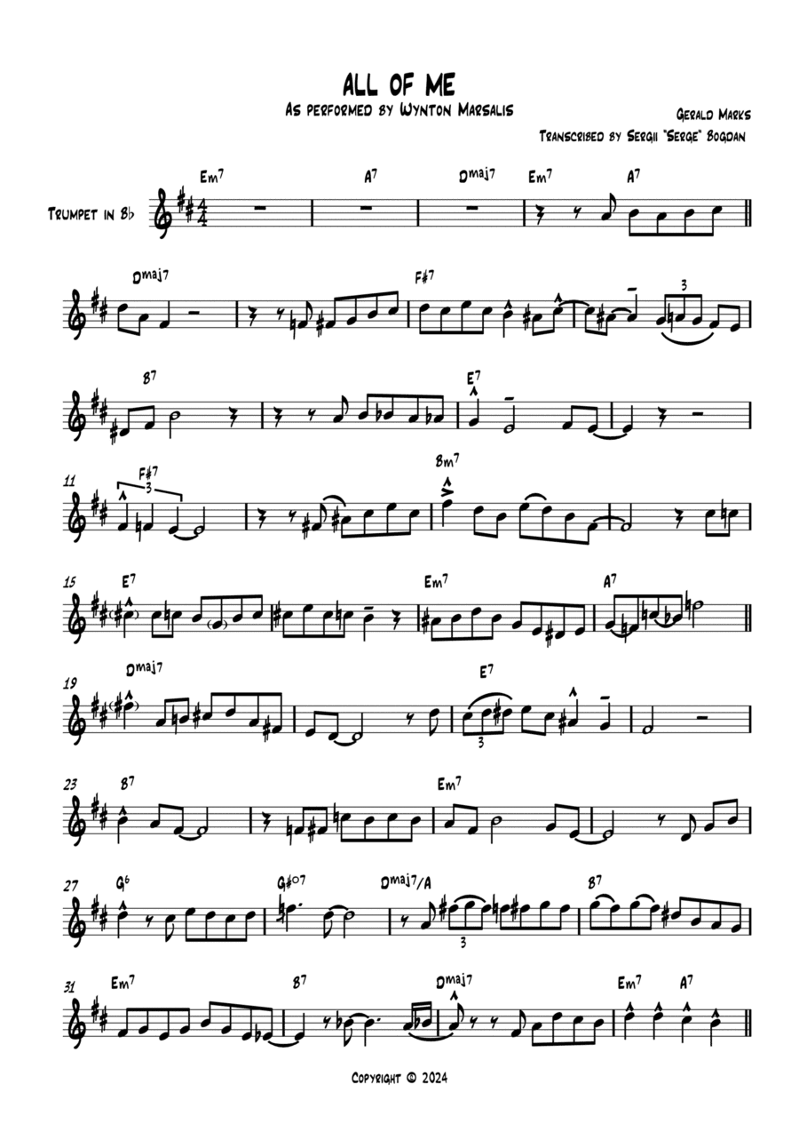 All of Me Trumpet Solo Transcription (Wynton-Marsalis-Solo-Bb-Instr) PDF