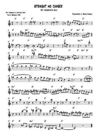 Straight No Chaser Trumpet Solo Transcription Roy Hargrove – Solo Bb Instrument