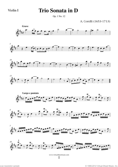 Trio Sonata in D major Op.1 No.12 (parts)