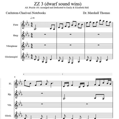 ZZ 3 (dwarf sound wins) for Flute, Harp, Percussion...