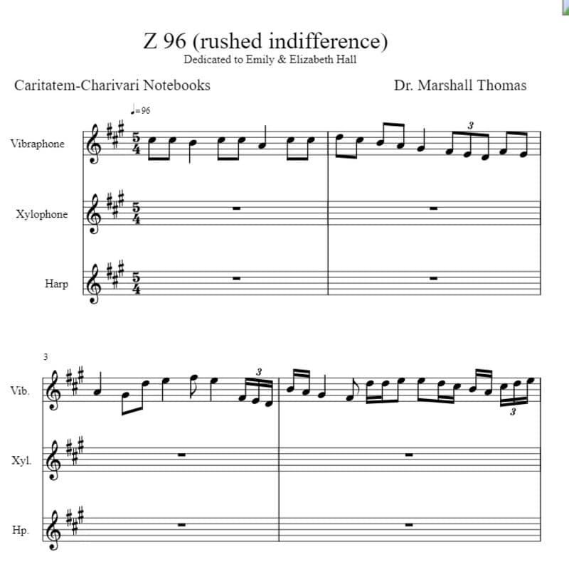 Z 44 (rushed indifference) for Percussion a Voce, Harp