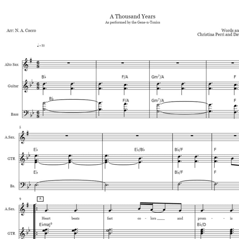 A Thousand Years (arr. Nicholas Cocco)
