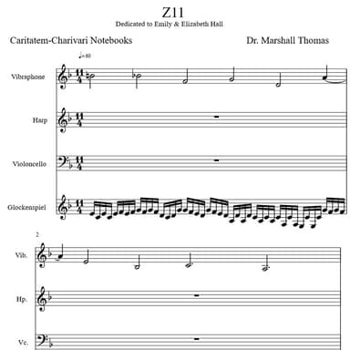 Z 11 for Vibraphone, Harp, 'cello, Glock.
