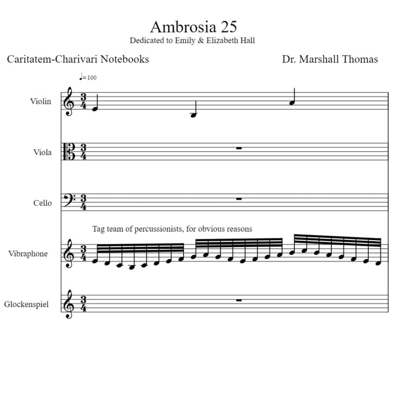 Ambrosia 25 for String Trio, Vibraphone, Glock.