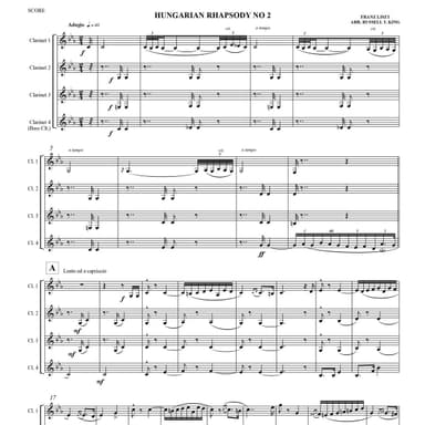 HUNGARIAN RHAPSODY NO 2 – CLARINET QUARTET (arr. RUSSELL T. KING)