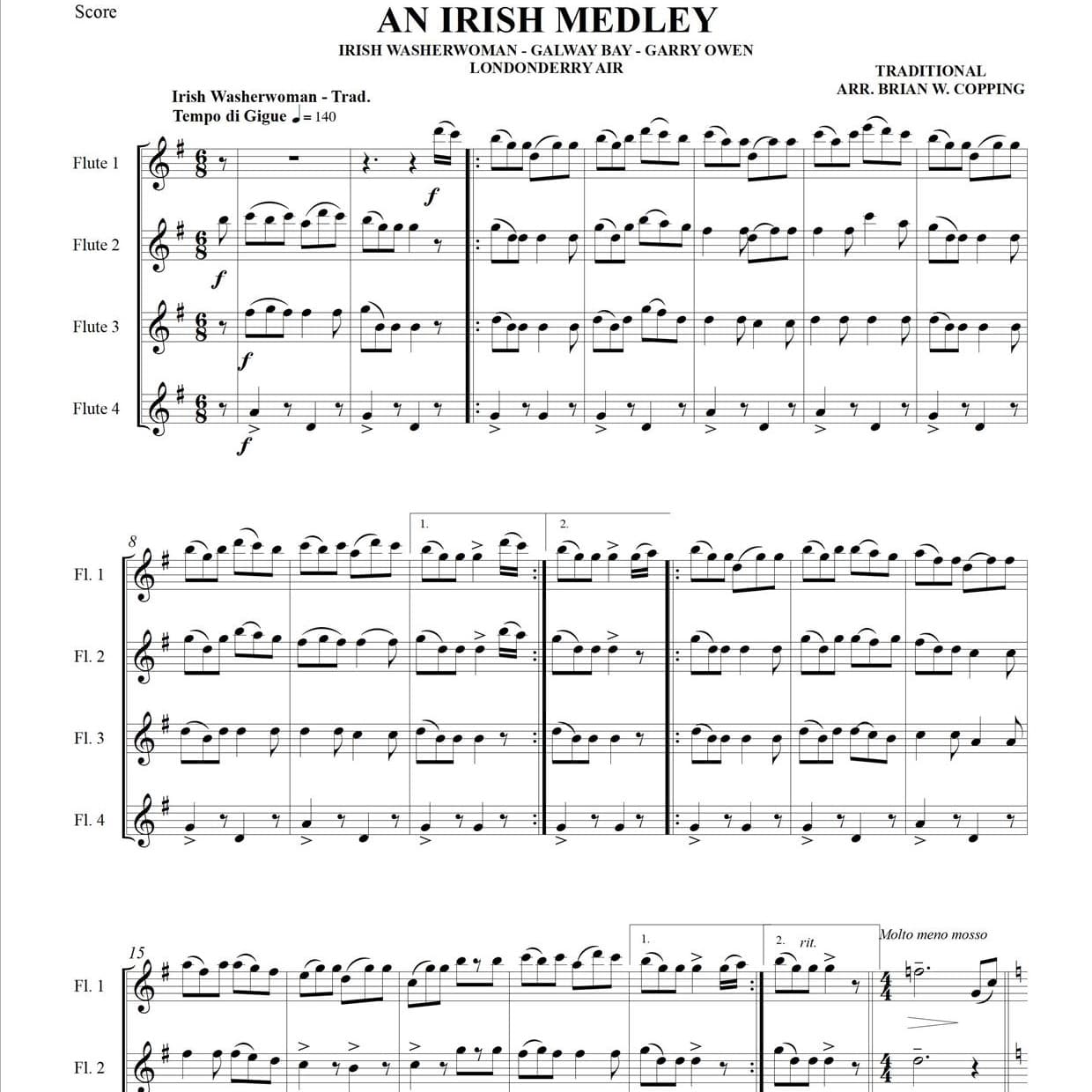 AN IRISH MEDLEY – FLUTE QUARTET (arr. BRIAN W. COPPING)