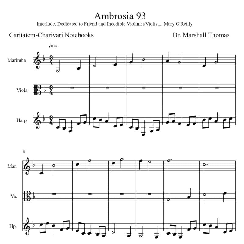 Ambrosia 93 for Marimba, Viola, Harp,