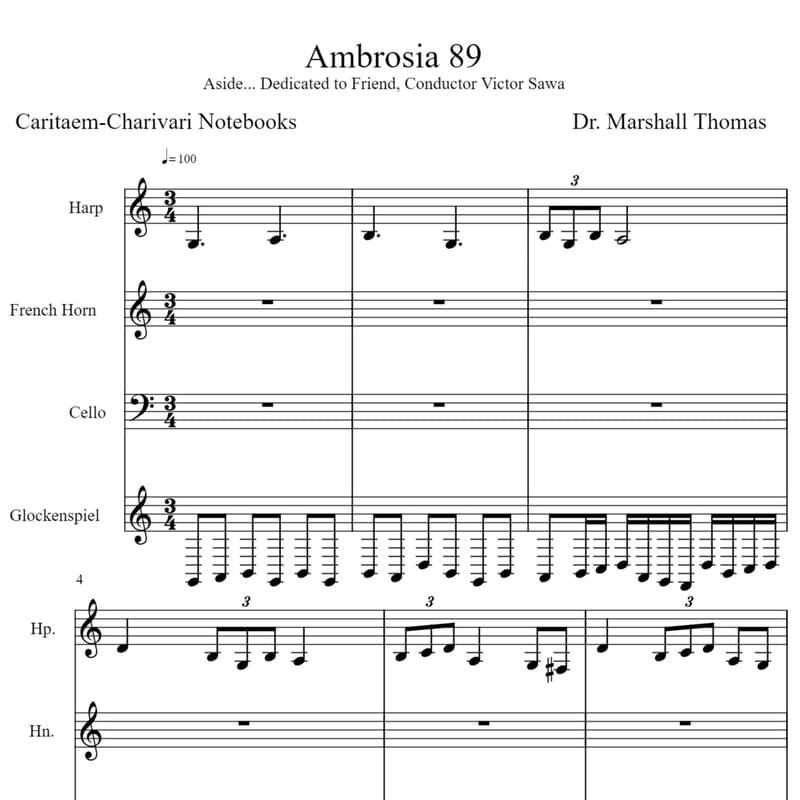 Ambrosia 89 for Harp, Corno, 'cello, Glockenspiel