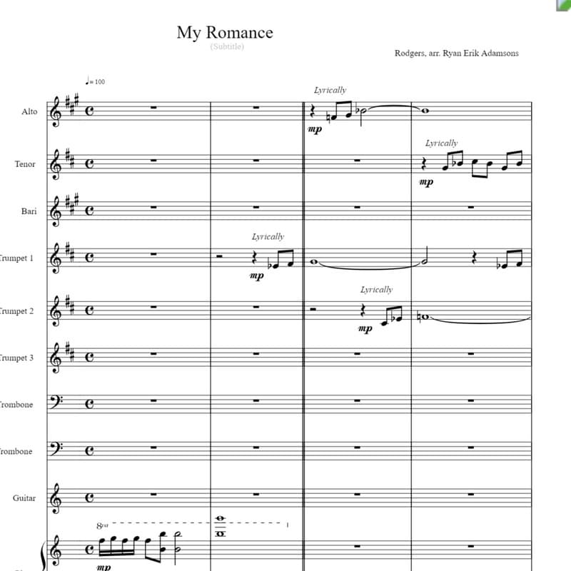 My Romance (arr. Ryan Erik Adamsons (ASCAP))