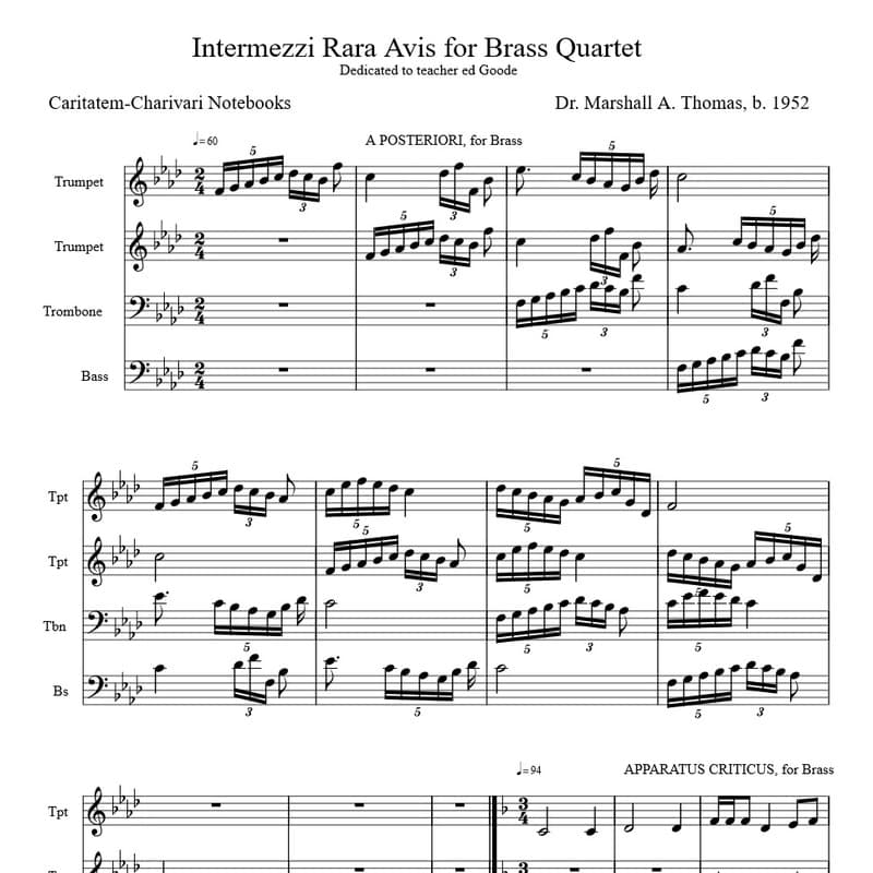 Intermezzi Rara Avis for Brass Quartet
