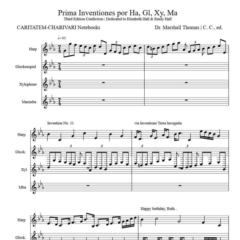 Prima Inventiones por Harp, Glock., Xylophone, Marimba