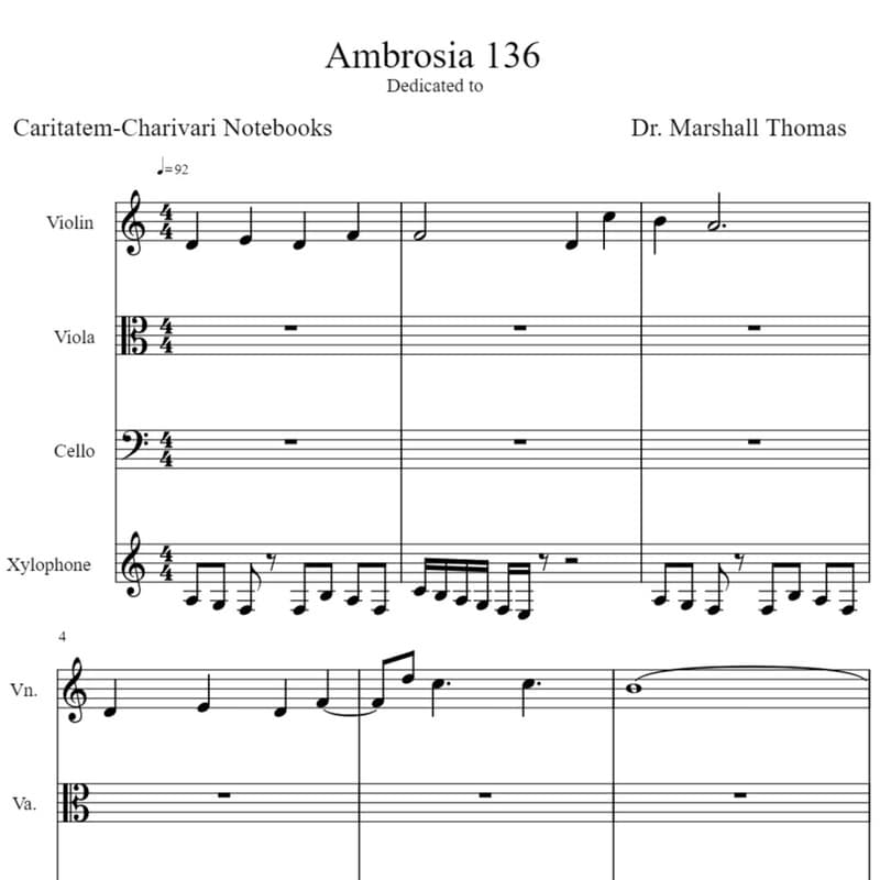 Ambrosia 136 for String Trio & Xylophone