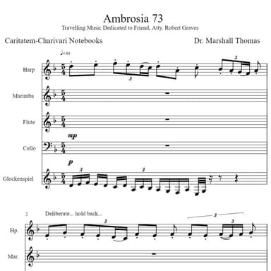 Ambrosia 73 for Harp, Flute, 'cello, Percussion