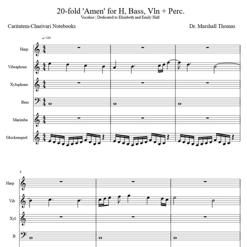 20-fold 'Amen' for Harp Bass Violin + Pitched Percussion