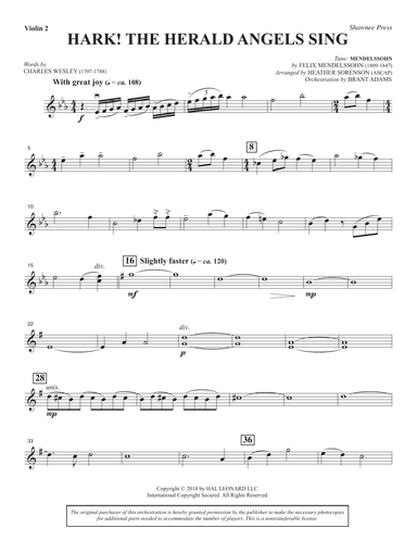 Hark! The Herald Angels Sing (Orchestra) (arr. Heather Sorenson) - Violin 2