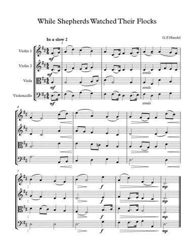 While shepherds watched their flocks by night - easy string quartet (arr. Nicholas Palmer)